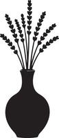 Serene Black Silhouette of Wheat Stalks in Elegant Vase, Simple Home Decor, Minimalist Art, Peaceful Countryside Mood vector