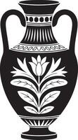 Elegant Black and White Greek Amphora with Floral Design A Classic Decorative Art Image - Professional digital artwork with vibrant colors and detailed composition vector