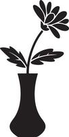 Elegant Black and White Silhouette of a Single Flower in a Vase, Simple Minimalist Home Decor Image vector