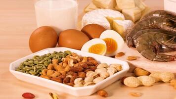 Variety of protein sources including nuts and meats video