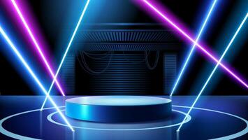 Stage with neon lights and platform vector