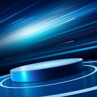 Blue circular pedestal with motion background vector