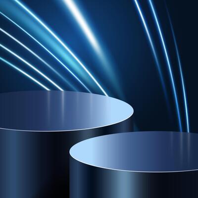 Futuristic abstract background with podium product display and blue light ray for banner, poster, brochure.