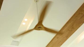 A ceiling fan spins with increasing speed video