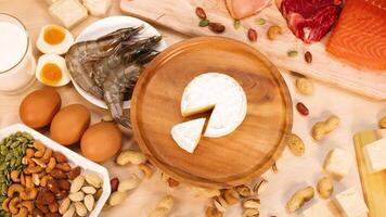 Variety of protein sources arranged on table video