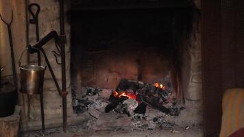 A warm fire burning in a fireplace video