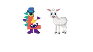 Colorful animation introducing the letter L with a playful lamb character on a white background video