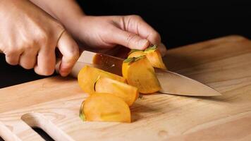 Slicing persimmon with a sharp knife video