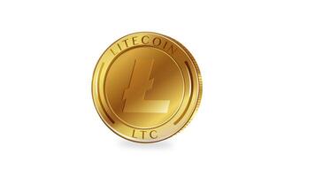 A 20-second animation of a rotating Litecoin coin on a white background, showcasing its design and metallic texture video