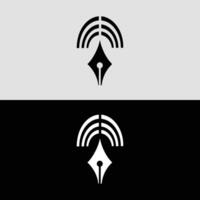 Pen nib logo design with signal waves for writing blogging and creative content brand identity concept vector