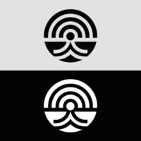Abstract circle logo design with rainbow arc waves in black and white minimalist style illustration vector