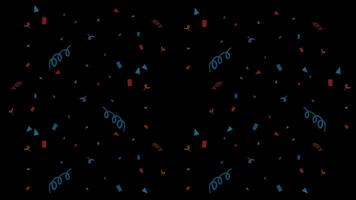 Colorful confetti shapes move energetically against a dark backdrop, creating a lively and festive atmosphere video