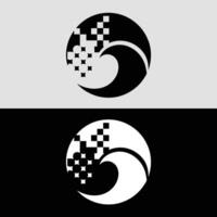 Abstract wave logo design graphic pixelated technology circle icon modern creative business branding vector