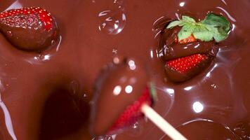 Strawberries being dipped into melted chocolate video