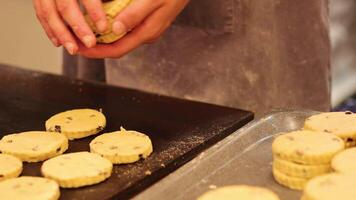 Hands preparing Welsh cakes on a tray video