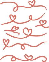 Hand-drawn heart lines in a red color on white background vector