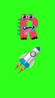 Colorful animation of letter R transforming into a rocket with playful movement on a green background video