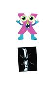 Colorful animation with a playful character illustrating the letter X and an X-ray image, enhancing learning engagement video