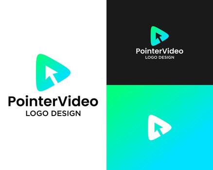 PointerVideo Logo Design with Play Button and Arrow vector