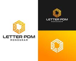 Letter PDM Monogram Logo with Geometric Hexagon Shape vector