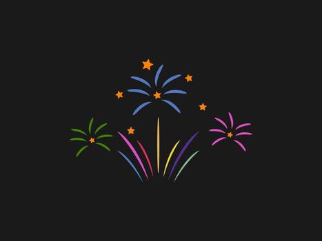 un vibrante ilustración de múltiple fuegos artificiales explotando en contra un oscuro antecedentes vector