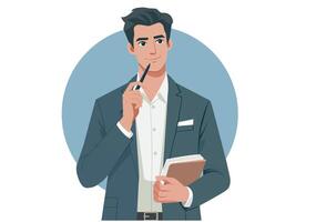 Businessman thinking with notebook vector