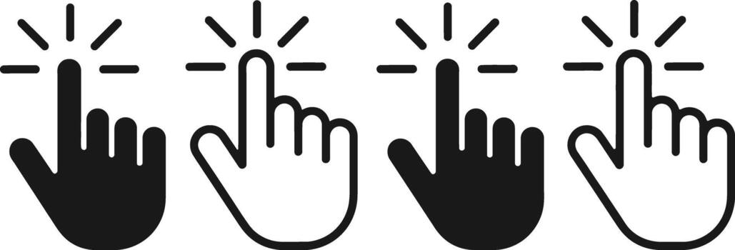mano puntero íconos con radiante líneas cursor hacer clic vector