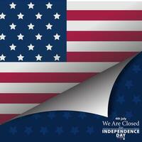 4th of July Independence Day Closed Announcement with US Flag and Page Curl Effect vector