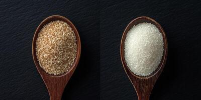 Two spoons with different types of sugar photo