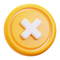 Caution sign 3D rendered yellow button displays a white x signifying danger. Suitable for warning, alert, hazard concepts in designs png