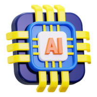 Ai chip 3D rendering in blue and yellow. Suitable for tech concept designs, AI technology presentations, and futuristic visuals png