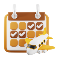 Travel schedule 3d rendered calendar and airplane ideal for showcasing travel plans in presentations, websites, social media posts. Perfect for travel agencies and bloggers png