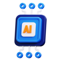 Futuristic 3D chip powered by AI in vibrant blue and orange hues, ideal for technology, artificial intelligence, and innovation concepts png