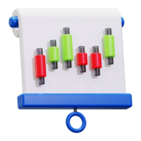 3D rendered flip chart with candlestick charts, perfect for financial presentations, stock market analysis reports, investment websites, and trading blogs png