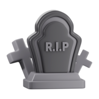 The 3D rendering shows a grey tombstone with two crosses, creating a somber atmosphere suitable for Halloween designs and spooky themed projects png