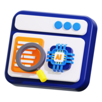 Ai research concept featuring a browser window, magnifying glass, and ai chip. Suitable for technology and artificial intelligence related projects png