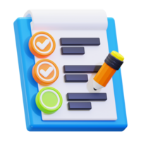 3d checklist icon. Ideal for productivity, organization, list making, stationery, and office related concepts png