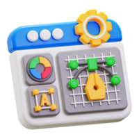 Editor 3d webpage with colorful design tools in action. Suitable for web design, graphic design, and creative software concepts png
