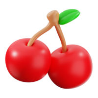 Vibrant 3D rendering of two red cherries. Ideal for food packaging, summer promotions, health related designs, or cherry themed content png
