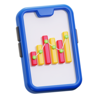 3d telefone exibindo uma colorida Barra gráfico, adequado para tecnologia ou financeiro temático desenhos, apresentações, marketing materiais, ou dados análise conceitos png