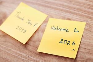 New year motivation notes for 2026 home office sticky notes warm environment close-up inspirational moments photo