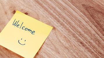 Welcoming atmosphere home office sticky note message cozy environment close-up view positive vibes photo