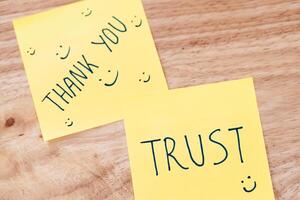 Expressing gratitude and trust positive messages sticky notes in a cozy workspace photo