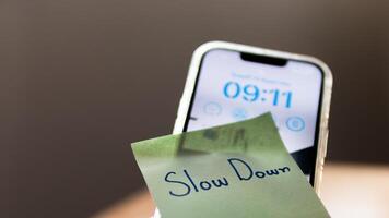 Time management reminder home office digital note calm environment close-up view productivity concept photo