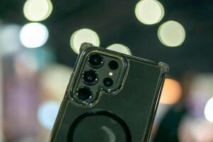 Smartphone showcase urban environment tech gadget creative perspective dynamic atmosphere photo