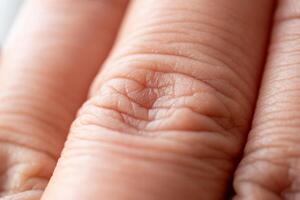 Captivating close-up of human skin texture macro indoor setting intimate perspective photo