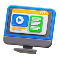 online learning 3d computer monitor with a play button for educational content. Perfect for e learning websites and online courses promotion png