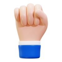 3D cartoon fist with a blue sleeve, gesturing in a fist hand pose. Suitable for communication, sports, power, determination concepts png