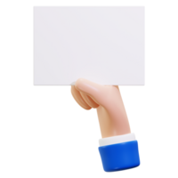 3d Hand holding blank white card in blue sleeve. Suitable for business presentations, marketing materials, or personalized message concepts. Great for designs png