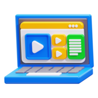 3d online learning enhanced by a sleek 3D blue laptop with a prominent play button. Perfect for educational websites or online courses png